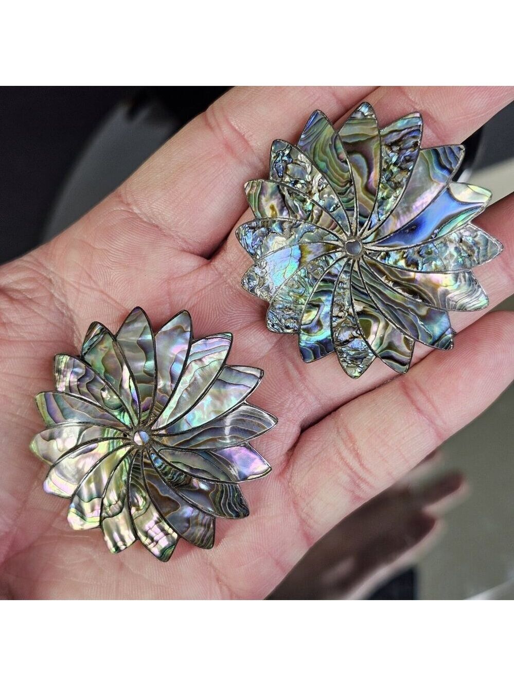 Sterling Silver 925 Mexican Abalone Brooch PAIR. 2pcs Total. Beautiful!